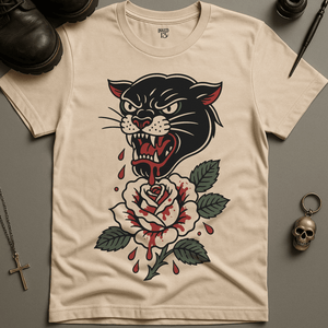Panther Rose T-Shirt - Natural - S - Inked 13 Ltd Unisex alternative tattoo apparel