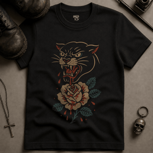 Panther Rose T-shirt (New Style) - Black - S - Inked 13 Ltd Unisex alternative tattoo apparel