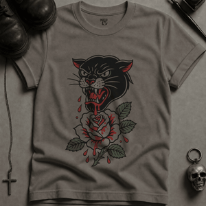 Panther Rose T-shirt (New Style) - Grey - S - Inked 13 Ltd Unisex alternative tattoo apparel