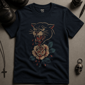 Panther Rose T-shirt (New Style) - True Navy - S - Inked 13 Ltd Unisex alternative tattoo apparel