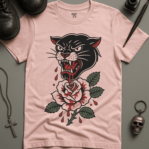 Panther Rose T-Shirt - Soft Pink - S - Inked 13 Ltd Unisex alternative tattoo apparel