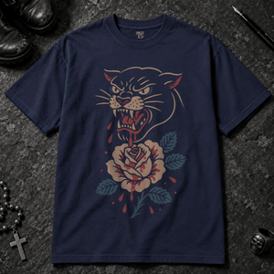 Panther Rose T-shirt - True Navy - S - Inked 13 - Unisex alternative tattoo apparel.