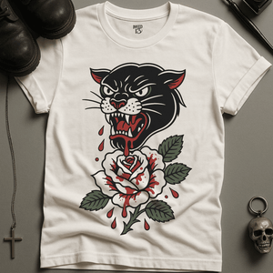 Panther Rose T-Shirt - White - S - Inked 13 Ltd Unisex alternative tattoo apparel