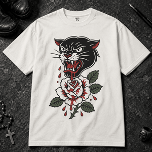 Panther Rose T-shirt - White - S - Inked 13 - Unisex alternative tattoo apparel.