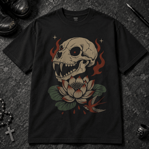 Panther Skull T-shirt - Black - S - Inked 13 - Unisex alternative tattoo apparel.