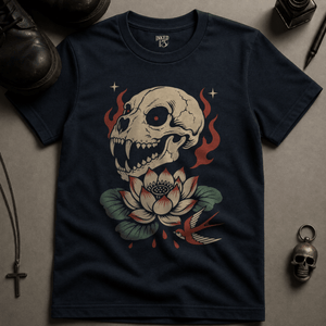 Panther Skull T-shirt - True Navy - S - Inked 13 Ltd Unisex alternative tattoo apparel