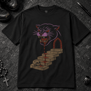 Panther Stairs T-shirt - S - Black - Inked 13 - Unisex alternative tattoo apparel.