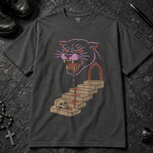 Panther Stairs T-shirt - S - Graphite - Inked 13 - Unisex alternative tattoo apparel.