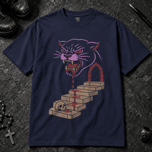 Panther Stairs T-shirt - S - True Navy - Inked 13 - Unisex alternative tattoo apparel.