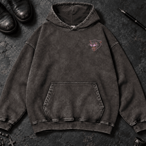 Panther Stairs Washed Hoodie - Black Beauty - S - Inked 13 Ltd Unisex alternative tattoo apparel