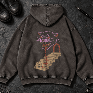 Panther Stairs Washed Hoodie - Dark Gray - S - Inked 13 Ltd Unisex alternative tattoo apparel