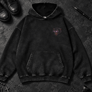 Panther Stairs Washed Hoodie - Dark Gray - S - Inked 13 - Unisex alternative tattoo apparel.