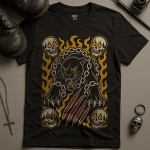 Panther Tattoo Chains T-Shirt - Black - S - Inked 13 Ltd Unisex alternative tattoo apparel