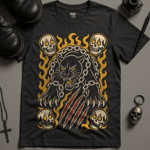 Panther Tattoo Chains T-Shirt - Dark Grey - S - Inked 13 Ltd Unisex alternative tattoo apparel