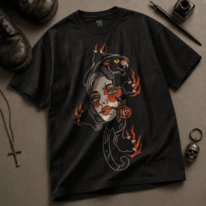 Panther Woman Heavyweight T-shirt - Black - S - Inked 13 Ltd Unisex alternative tattoo apparel