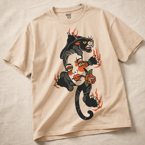 Panther Woman Heavyweight T-shirt - Ivory - XL - Inked 13 Ltd Unisex alternative tattoo apparel
