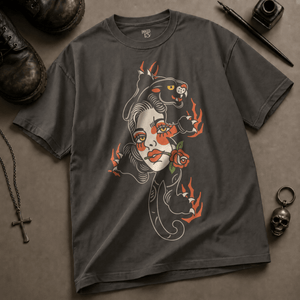 Panther Woman Heavyweight T-shirt - Pepper - M - Inked 13 Ltd Unisex alternative tattoo apparel