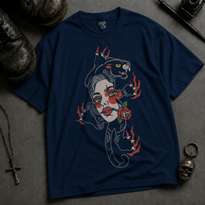 Panther Woman Heavyweight T-shirt - True Navy - S - Inked 13 Ltd Unisex alternative tattoo apparel