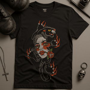 Panther Woman Tattoo T-Shirt - Black - S - Inked 13 Ltd Unisex alternative tattoo apparel
