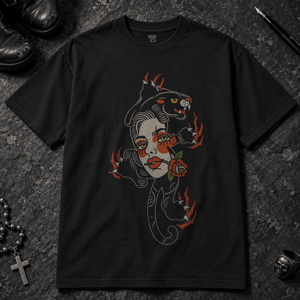 Panther Woman Tattoo T-shirt - Black - S - Inked 13 - Unisex alternative tattoo apparel.
