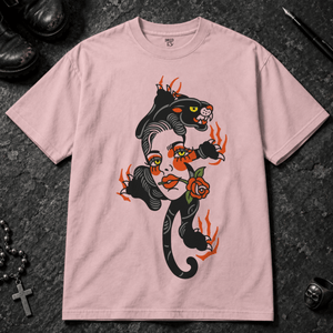 Panther Woman Tattoo T-shirt - Blossom - S - Inked 13 - Unisex alternative tattoo apparel.
