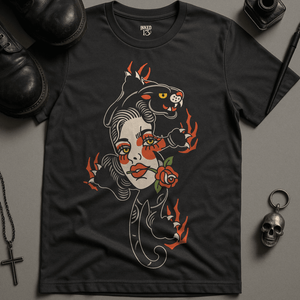 Panther Woman Tattoo T-Shirt - Dark Grey - S - Inked 13 Ltd Unisex alternative tattoo apparel