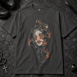 Panther Woman Tattoo T-shirt - Graphite - S - Inked 13 - Unisex alternative tattoo apparel.