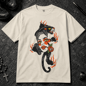 Panther Woman Tattoo T-shirt - Ivory - S - Inked 13 - Unisex alternative tattoo apparel.