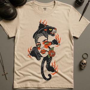 Panther Woman Tattoo T-Shirt - Natural - S - Inked 13 Ltd Unisex alternative tattoo apparel
