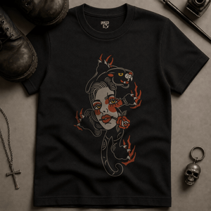 Panther Woman Tattoo T-shirt (New Style) - Black - S - Inked 13 Ltd Unisex alternative tattoo apparel