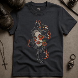 Panther Woman Tattoo T-shirt (New Style) - Graphite - S - Inked 13 Ltd Unisex alternative tattoo apparel