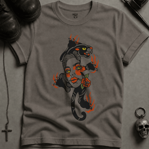 Panther Woman Tattoo T-shirt (New Style) - Grey - S - Inked 13 Ltd Unisex alternative tattoo apparel