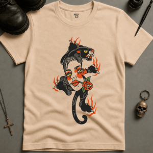 Panther Woman Tattoo T-shirt (New Style) - Ivory - S - Inked 13 Ltd Unisex alternative tattoo apparel