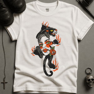 Panther Woman Tattoo T-shirt (New Style) - White - S - Inked 13 Ltd Unisex alternative tattoo apparel