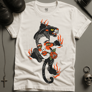 Panther Woman Tattoo T-Shirt - White - S - Inked 13 Ltd Unisex alternative tattoo apparel