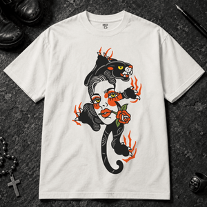 Panther Woman Tattoo T-shirt - White - S - Inked 13 - Unisex alternative tattoo apparel.
