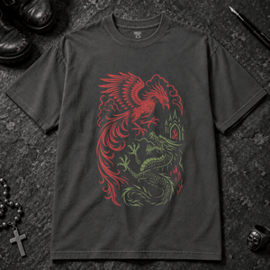 Phoenix Dragon T-shirt - Graphite - S - Inked 13 - Unisex alternative tattoo apparel.
