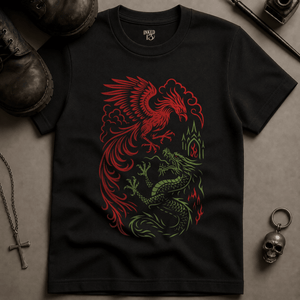Phoenix Dragon T-shirt (New Style) - Black - S - Inked 13 Ltd Unisex alternative tattoo apparel