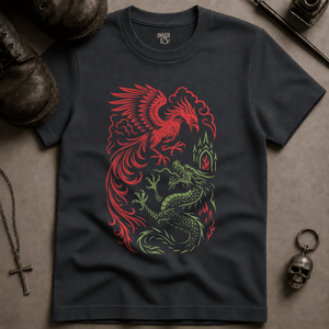 Phoenix Dragon T-shirt (New Style) - Graphite - S - Inked 13 Ltd Unisex alternative tattoo apparel