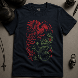 Phoenix Dragon T-shirt (New Style) - True Navy - S - Inked 13 Ltd Unisex alternative tattoo apparel