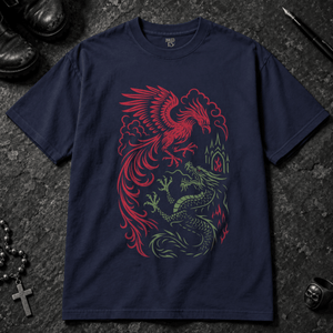 Phoenix Dragon T-shirt - True Navy - S - Inked 13 - Unisex alternative tattoo apparel.