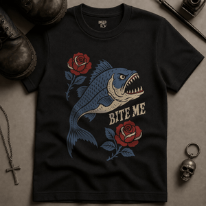 Piranha Bite Me T-shirt - Black - S - Inked 13 Ltd Unisex alternative tattoo apparel