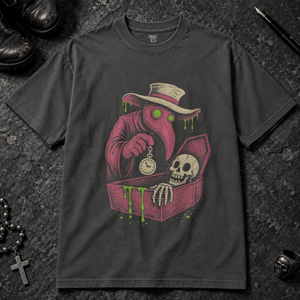 Plague Doctor Time T-shirt - Graphite - S - Inked 13 - Unisex alternative tattoo apparel.
