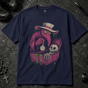 Plague Doctor Time T-shirt - True Navy - S - Inked 13 - Unisex alternative tattoo apparel.