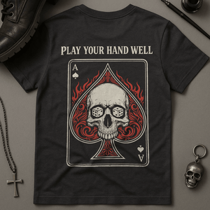 Play Your Hand Well T-Shirt - Dark Grey - S - Inked 13 Ltd Unisex alternative tattoo apparel