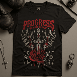 Progress Not Comfort T-Shirt - Black - S - Inked 13 Ltd Unisex alternative tattoo apparel