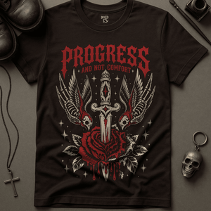 Progress Not Comfort T-Shirt - Brown - S - Inked 13 Ltd Unisex alternative tattoo apparel