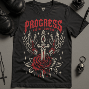 Progress Not Comfort T-Shirt - Dark Grey - S - Inked 13 Ltd Unisex alternative tattoo apparel