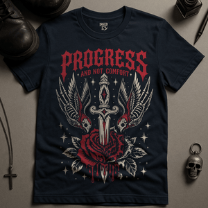 Progress Not Comfort T-Shirt - Navy - S - Inked 13 Ltd Unisex alternative tattoo apparel