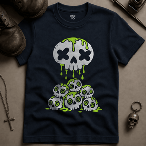 Psychedelic Slime Skulls T-shirt - True Navy - S - Inked 13 Ltd Unisex alternative tattoo apparel